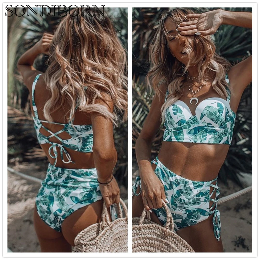 Женский купальник бикини с высокой талией бандажный для пляжа 2019|Купальники| |