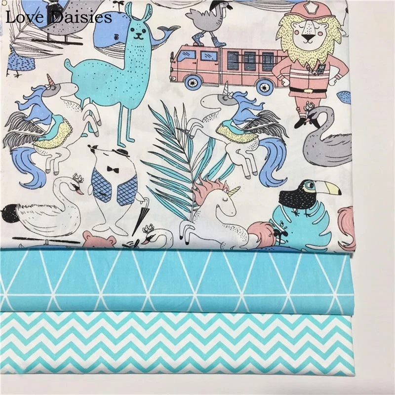 

100%Cotton Twill Cartoon Nordic Wind Alpaca Whale Unicorn Bus Blue Chevron Tri angle fabric for DIY Bedding Cushion Pillow Decor