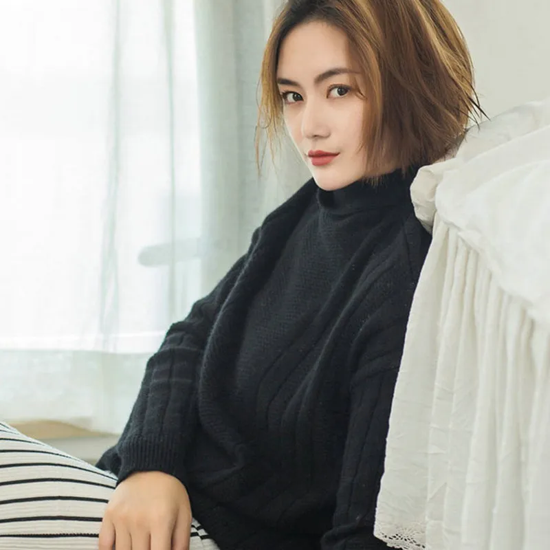 

BARESKIY2019 spring new cashmere sweater women's sweater loose high collar bottoming shirt women's solid color stretch jacket