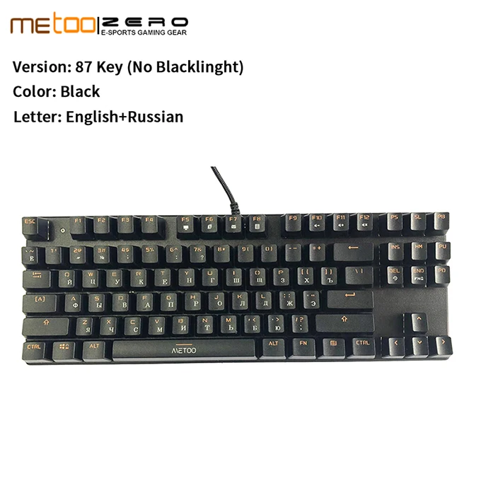 87 No Blacklight RU Новинка, механическая клавиатура Metoo Edition, 87 клавиш, 104 клавиш, синий переключатель, игровые клавиатуры для планшетов, настольные, русский, испанский - Цвет: 87 No Blacklight RU