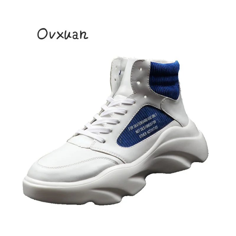 

OVXUAN Height Increased Ankle Boots Suede Leather Splicing Thick Bottom Skateboard Shoes Men Flats Zapatillas Hombre Botas 2021