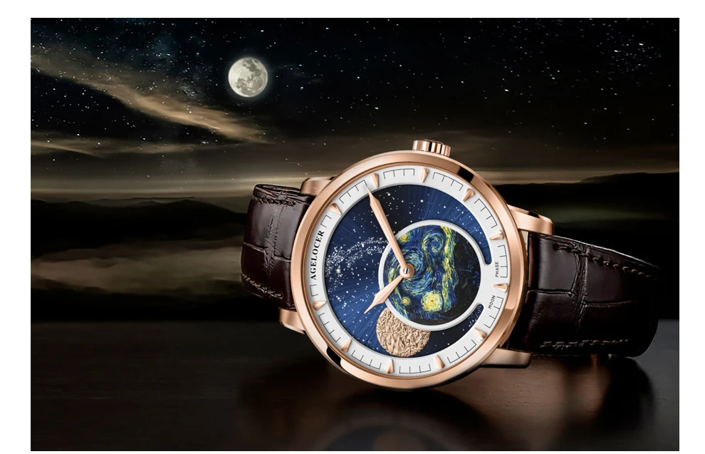 AGELOCER Moon Phase часы швейцарские мужские часы Элитный бренд Мощность резерв 80 часов Moonphase механические с автоподзаводом часы 6401D2