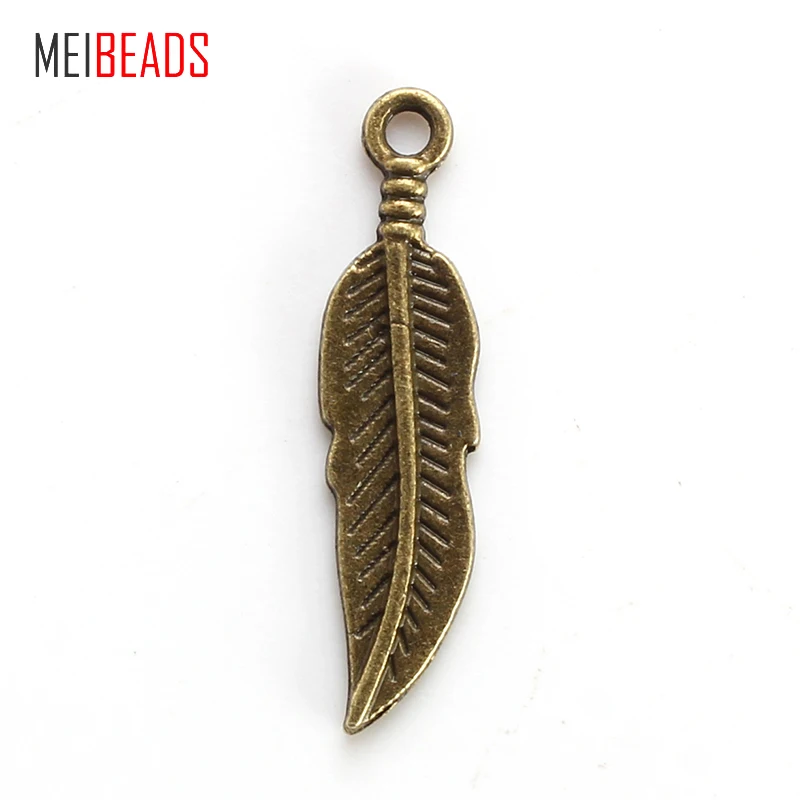MEIBEADS Vintage Zinc Alloy Antique Bronze Feather Charm pendant For Bracelet&ampNecklace Jewelry Hand Making Accessories EY4865 | Украшения