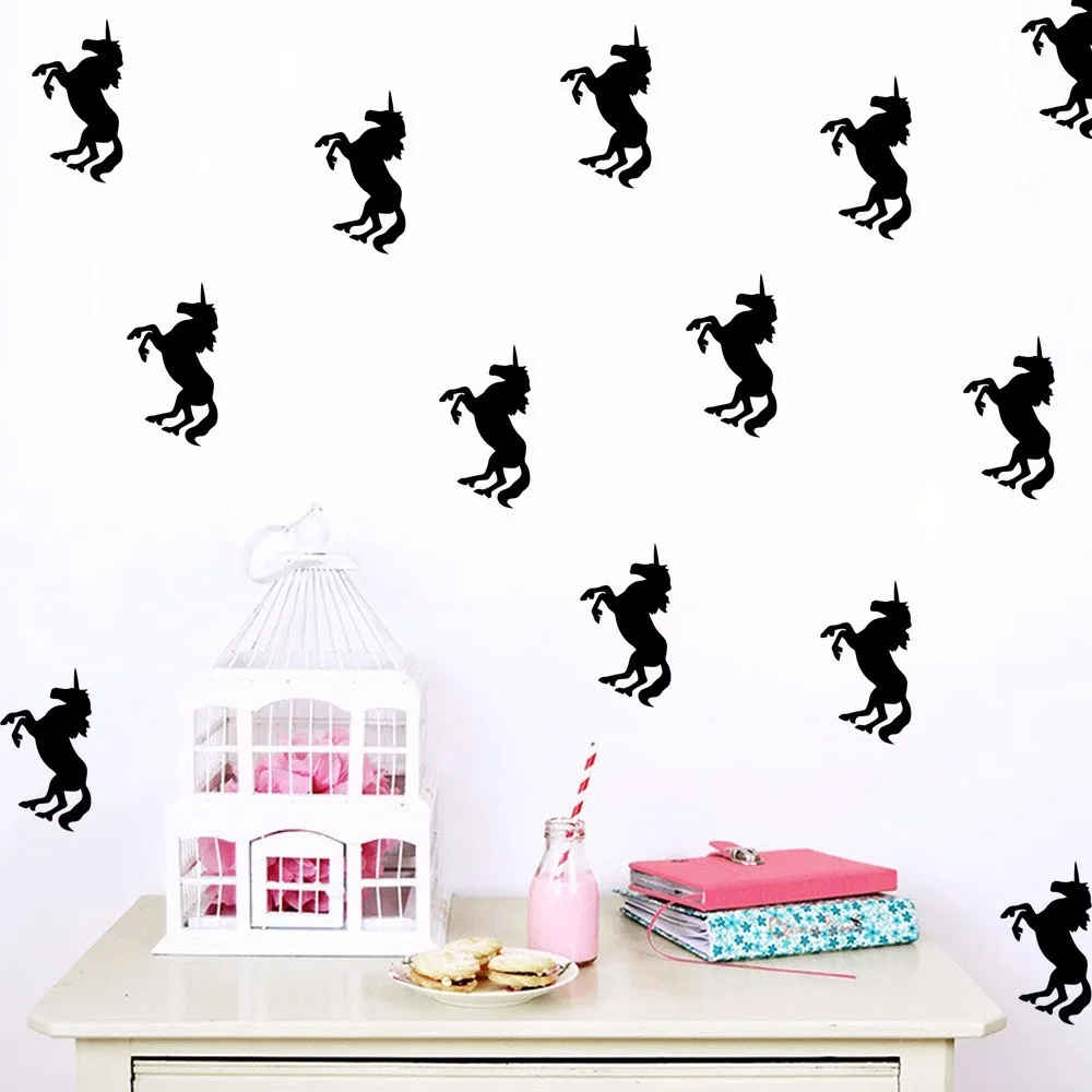 

33pcs 5*9cm DIY Golden Unicorn Wall Sticker Kids Fods Rooms Decorative Vinyl Art Wall Stickers Home Decor For Kids Musery Room