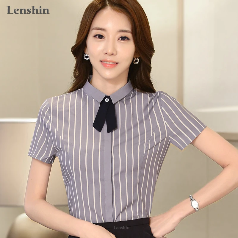Элегантная модная летняя полосатая рубашка Lenshin с коротким рукавом Женская