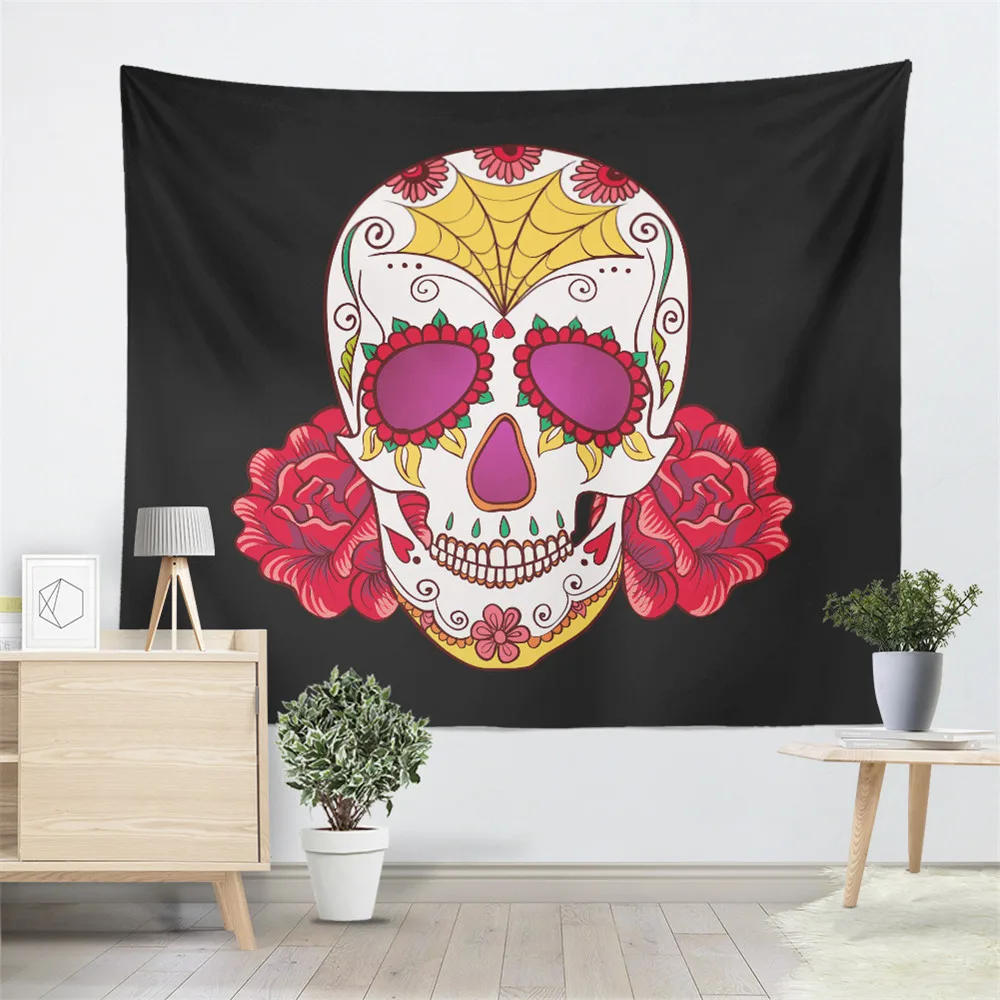 Бохо Сахар Череп гобелен Красочные цветы печать стены висит мягкий коврик для