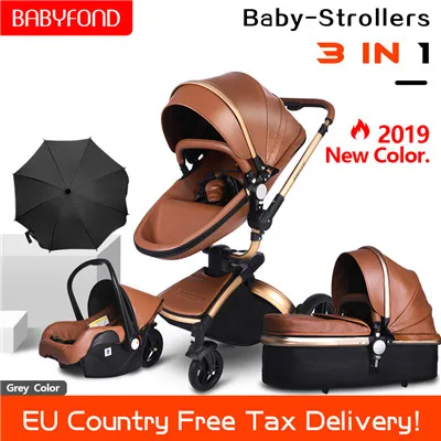 G-Brown 4 in 1 Фирменная детская коляска, 3 шт.,, 3 в 1, детская коляска, кожа, детская коляска, евро автомобильное кресло, корзина, колыбель для новорожденных, для автомобиля, Aulon - Цвет: G-Brown 4 in 1