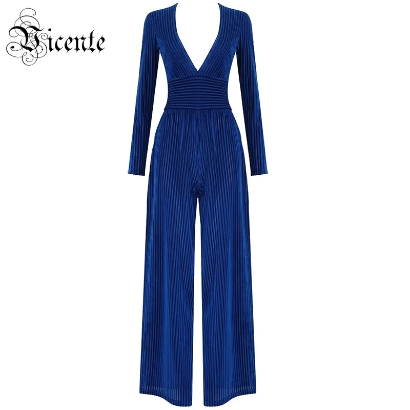 Женский вельветовый комбинезон с глубоким вырезом длинным рукавом для вечеринок