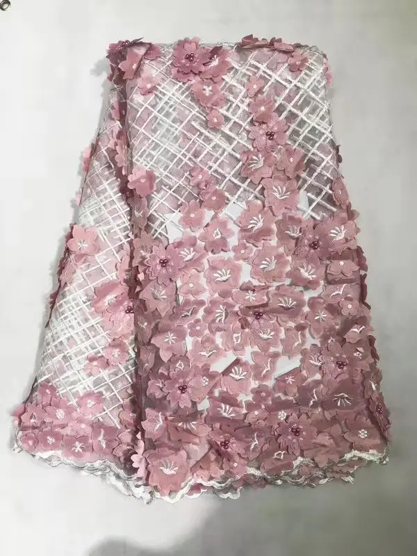 

2019 High Quality African Lace Fabric Pink French Net Embroidery Tulle 3D Lace Fabric For Nigerian Wedding Party Dress JL92