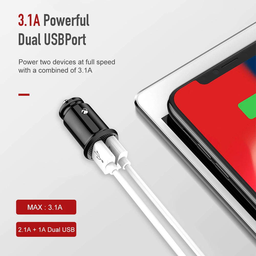 ROCK Dual USB Mini Автомобильное зарядное устройство 3.1A автомобильное Авто Зарядка 2