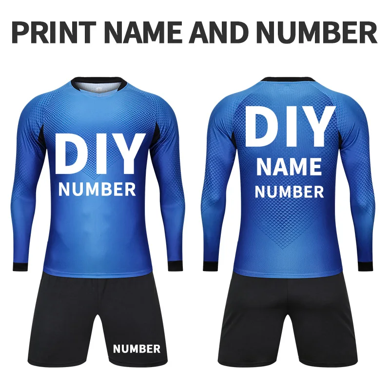 blue long DIY Мужские футбольные Джерси наборы Chandal Futbol дизайн на заказ футбольная тренировочная командная форма с длинным рукавом спортивная одежда футбольный костюм - Цвет: blue long DIY