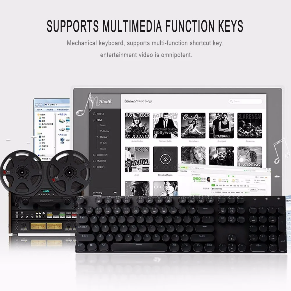 Redragon K350S клавиатура в стиле ретро со светодиодными механическими кликами 104 клавиш компактная клавиатура для машинки круглая клавиатура в стиле панк Синяя