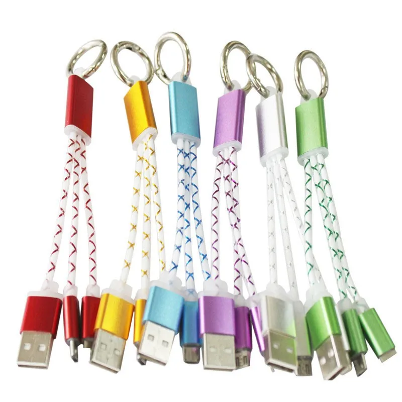 2017 красочный 2 в 1 micro USB 8pin кабель брелок для телефона зарядный Samsung iphone 5 6 6s 7 7plus