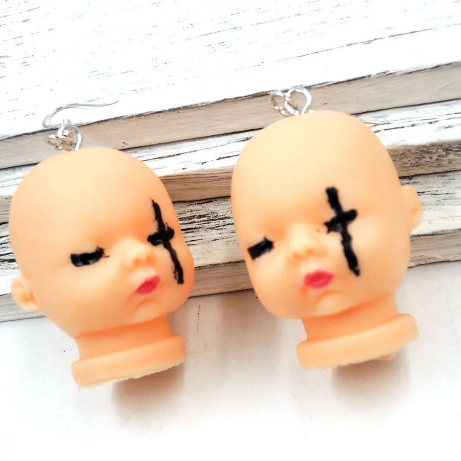 black cross eye Kawaii жуткие Детские кукольные серьги крючок милый сонное сердце любовь ER783 - Окраска металла: black cross eye