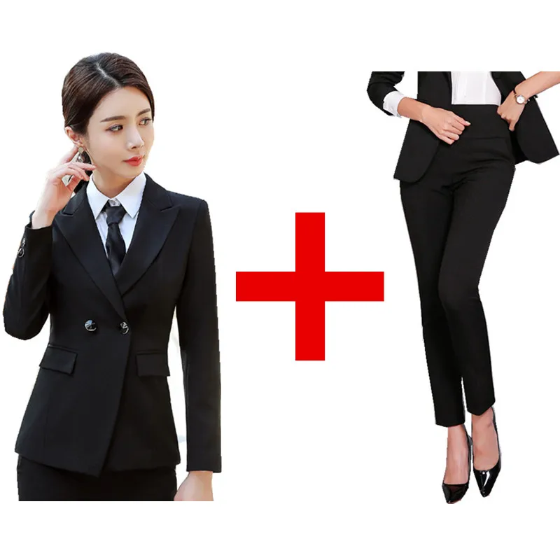 Elegant Women Formal Suit Office Lady Business Work Pant Suits Casual Double Breasted Blazer Jacket Pants Trousers Autumn Winter - Цвет: Jacket and Pants