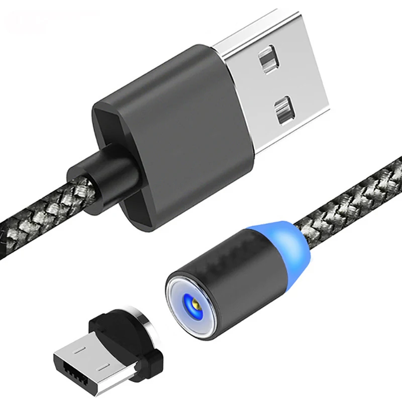 Магнитный кабель Micro USB, 1 м, светодиодный, с нейлоновой оплеткой, магнитный usb-кабель для зарядки samsung, для xiaomi, huawei, кабели для зарядки мобильных телефонов