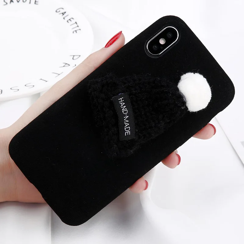 3D Cartoon Christmas Hat Plush Case For iPhone XR X 7 8 Plus 6 6s Phone Cases XS Max Fundas Soft TPU Back Cover |