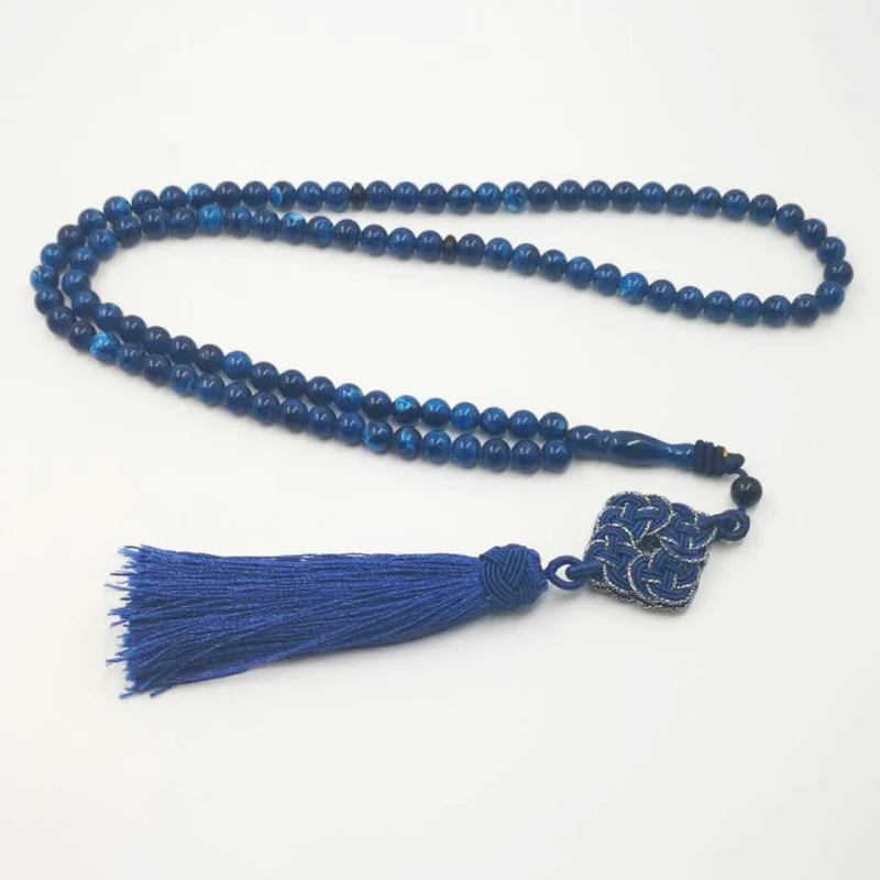 6 мм 99 бусин Tasbih синий цвет хлопок кисточки ислам браслеты мусульманский мужской