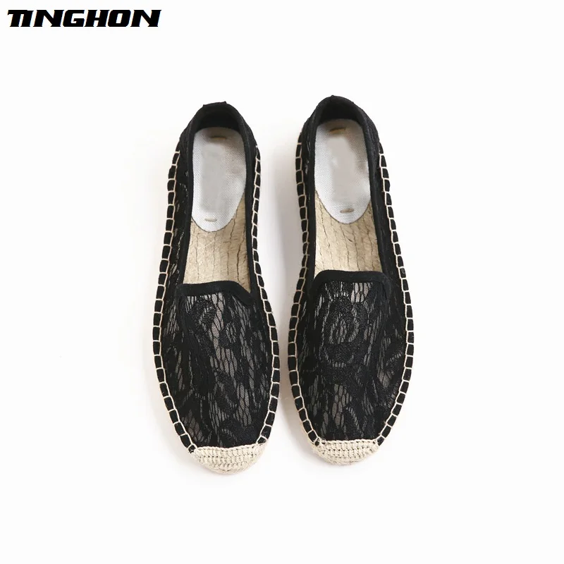 Fashion Ethnic Casual Espadrilles Black lace White Flat New Women Spring Printed Embroider Slip on Fishermen Hemp Rope Shoes | Обувь