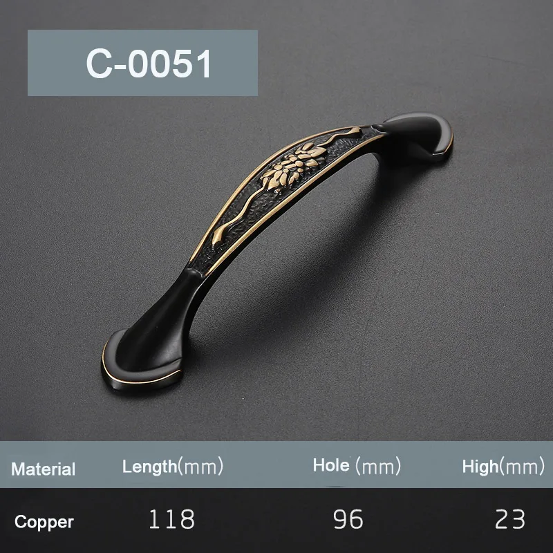 C-0051 96mm Черный аппаратный фитинг Шкаф Тянет Твердые Латунные Ручки кухонный шкаф ручка винный шкаф кнопки антикварные - Цвет: C-0051 96mm