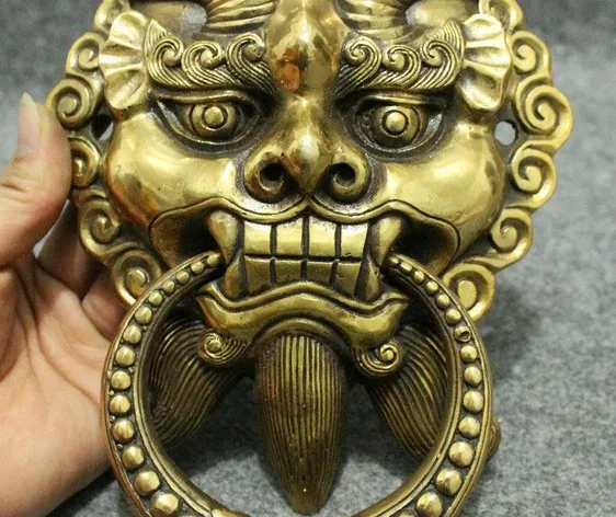 YM 311 Feng Shui Chinese Bronze Copper Guard Foo Fu Dog Lion Head Statue Door Knocker | Дом и сад