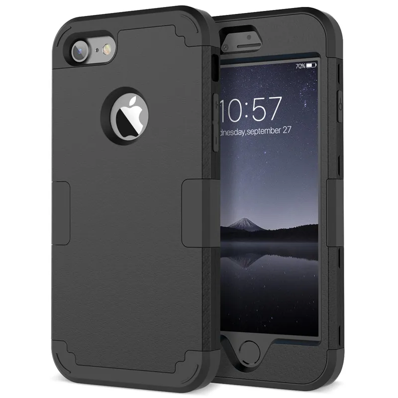 Black Роскошный Жесткий чехол из поликарбоната для iPhone 7, 6, 6 s, 8 Plus, XR, Xs MAX, чехол для iPhone X, 5, 5S, SE, 360, чехол s, 3 в 1, противоударный защитный прочный Чехол - Цвет: Black