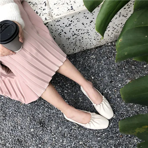 beige Женские балетки из натуральной кожи без шнуровки; фирменный дизайн; женские балетки со складками; мягкие удобные мокасины; лоферы - Цвет: beige