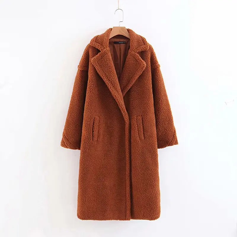 

2018 Warm Winter Chic Women Long Jacket Faux Fur Lapel Collar Jacket Coat Fluffy Lamb Wool Long Sleeve Coat Cardigan Windbreaker