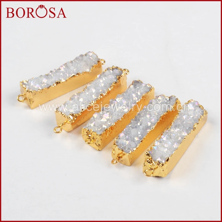 _ Натуральный камень титан AB друза очаровательный разъем прямоугольный BOROSA Geode