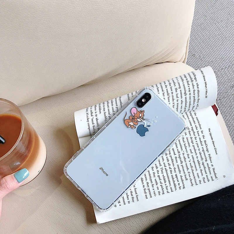 BXE чехол для телефона с кошкой и мышкой задняя крышка бампер для Apple iPhone 6 6s 7 8 Plus X Xs Чехлы для MAX XR Прозрачный Мягкий ТПУ силиконовый чехол