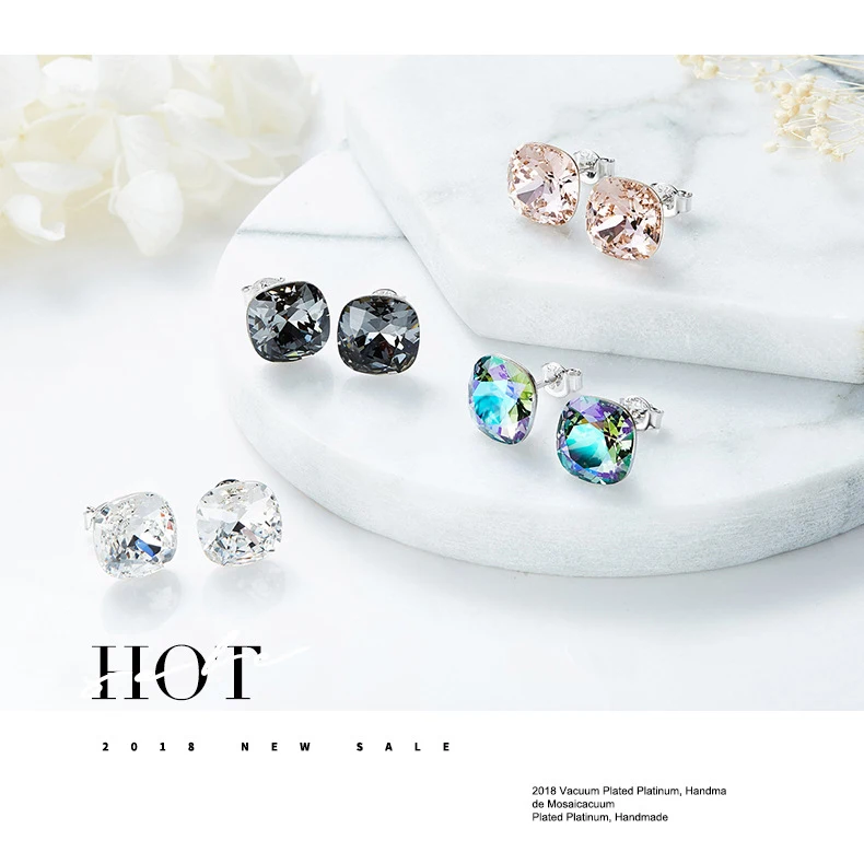 Baffin простые трендовые квадратные серьги-гвоздики с кристаллами от Swarovski 925 Серебряный пирсинг для женщин вечерние свадебные Стразы ювелирные изделия