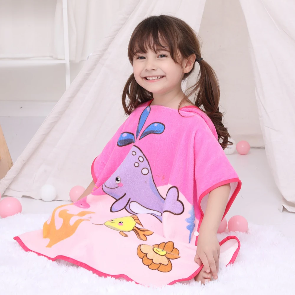 Детское пляжное полотенце-пончо с капюшоном детский банный халат быстросохнущее