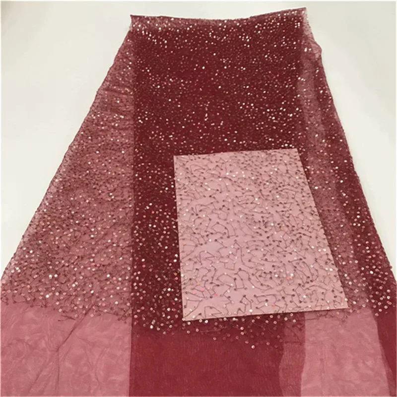 Африканская кружевная ткань 2019 винные блестки высокого качества 5 ярдов Тюлевая