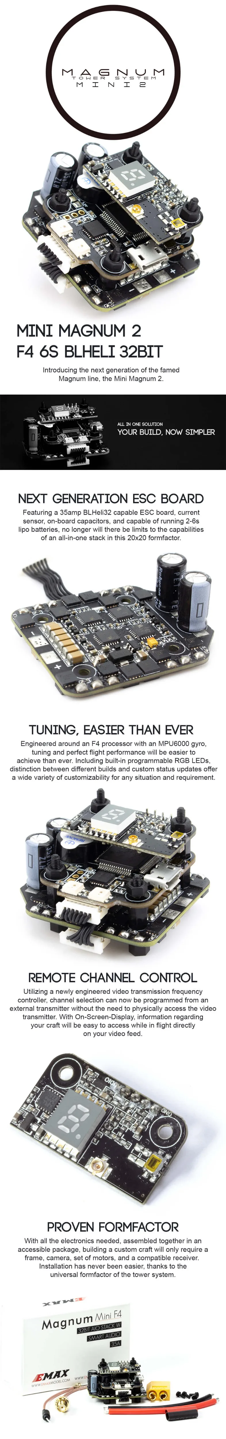 Emax Mini MAGNUM 2 F4 Контроллер полета MPU6000 6S BLHELI 32BIT 35amp BLHeli32 с возможностью ESC платы Датчик тока все-в-одном стек