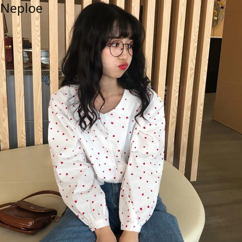 Neploe Harajuku с принтом сердца Весна 2019 женские Топы Новая мода однобортный Blusa
