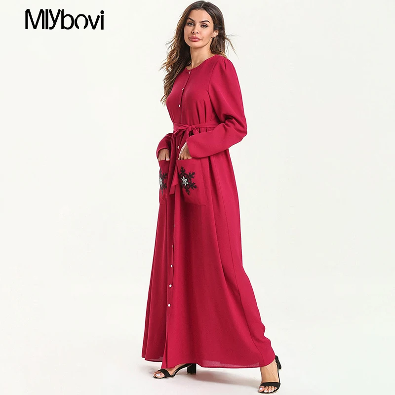 Женское платье макси в мусульманском стиле Abaya Jilbab с цветочным рисунком для
