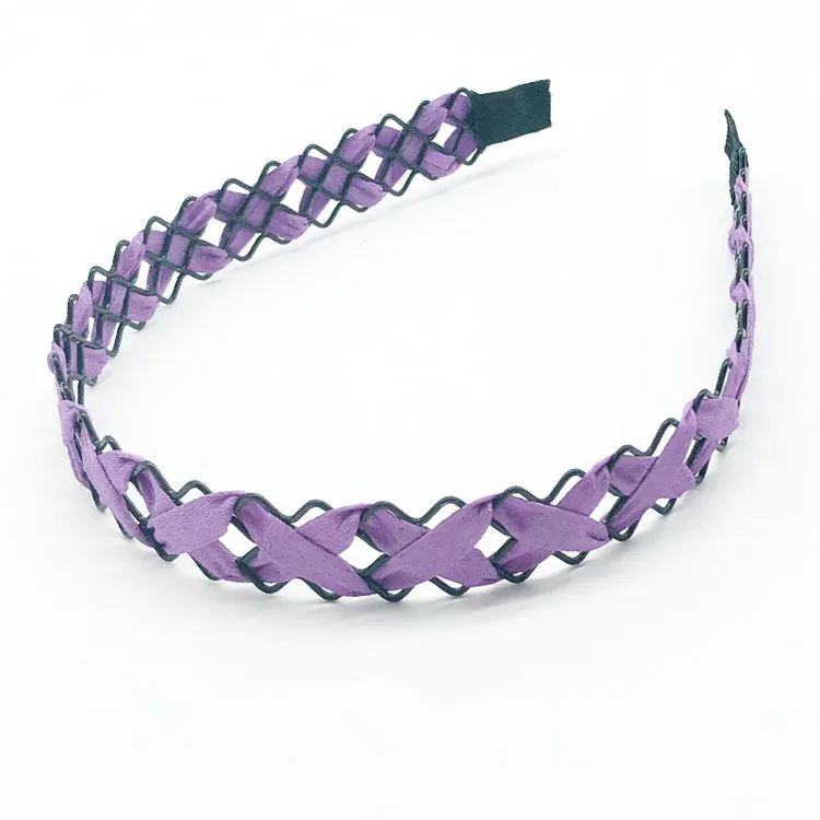 Purple Модный полый плетеный провод лента для волос прессованный обруч для волос ремешки Аксессуары повязка для женщин девочек Печать головной убор - Цвет: Purple
