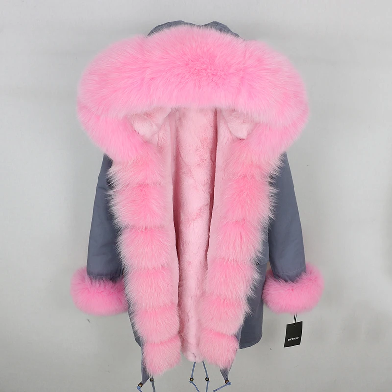 Brand Real Fur Coat Fashion Winter Jacket Women Natural Real Fox Fur Collar Loose Long Parkas Big Fur Outerwear Detachable