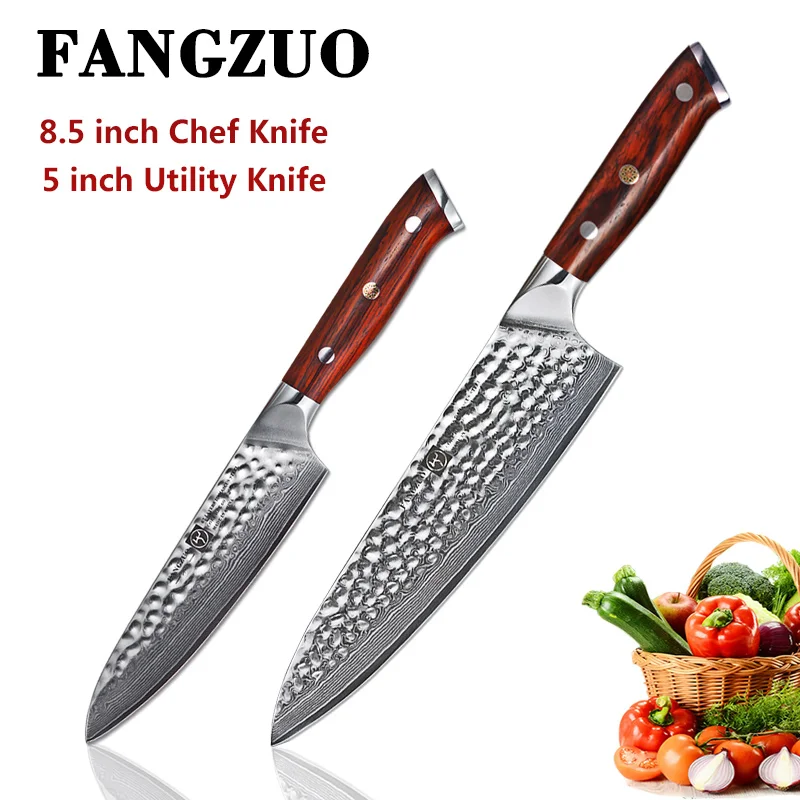 2 Knife Sets FANGZUO Нож шеф повара в кухонные ножи 8 дюймов японский высокоуглеродистой VG10 67 слой дамасской стали santoku Кливер разделочный нож - Цвет: 2 Knife Sets