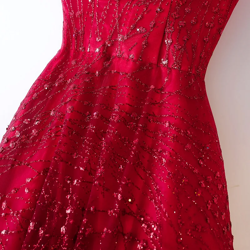 Женское вечернее платье бордовое длинное с круглым вырезом и шнуровкой 2019 |