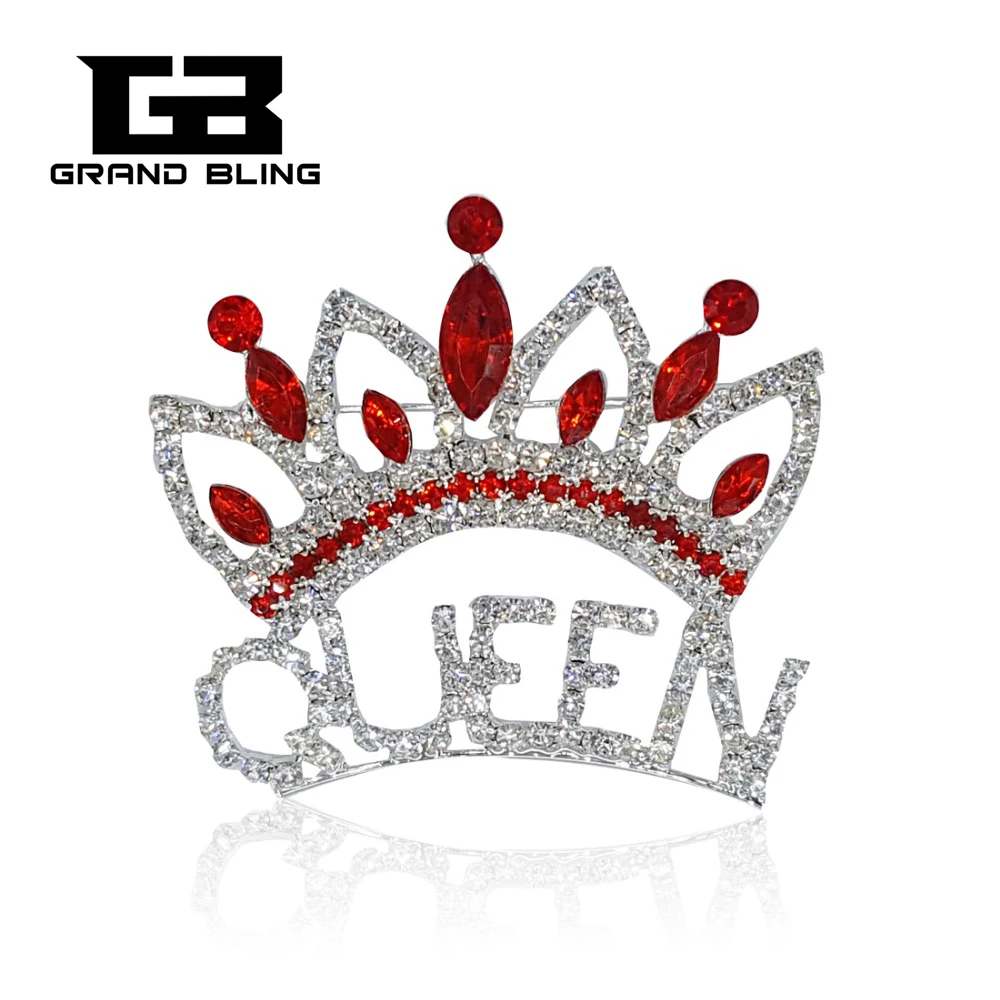 

Blingbling Red Rhinestone Crown Brooch Pin for Queen Lady's Gift