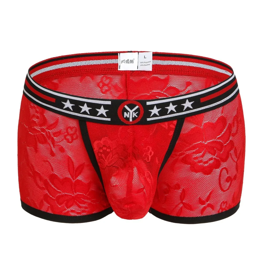 

Sexy Gay Underwear Men Transparent Lace Boxer Shorts Man Breathable Low Waist Capsule Underpants Cueca ropa interior hombre M-XL