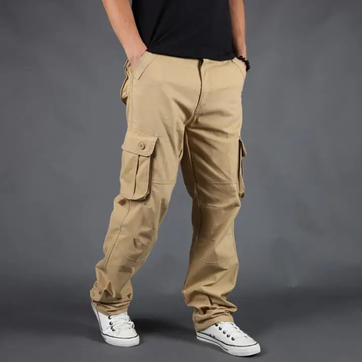 Мужские свободные брюки Карго повседневные длинные штаны хлопковые Багги для