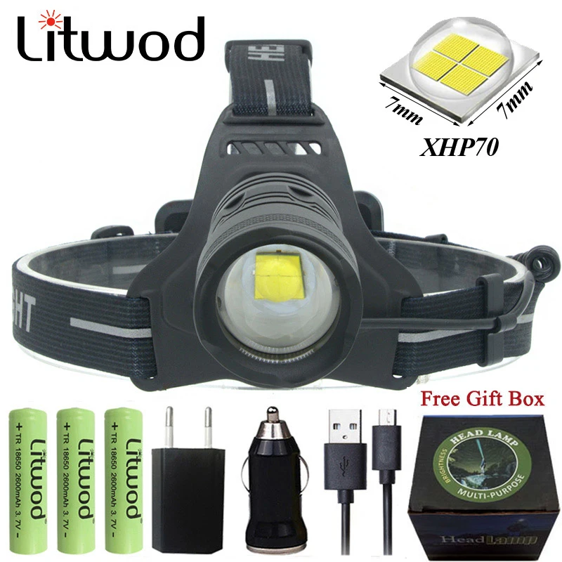 Litwod Z20 XHP70 светодиодный налобный фонарь мощный головной светильник внешний