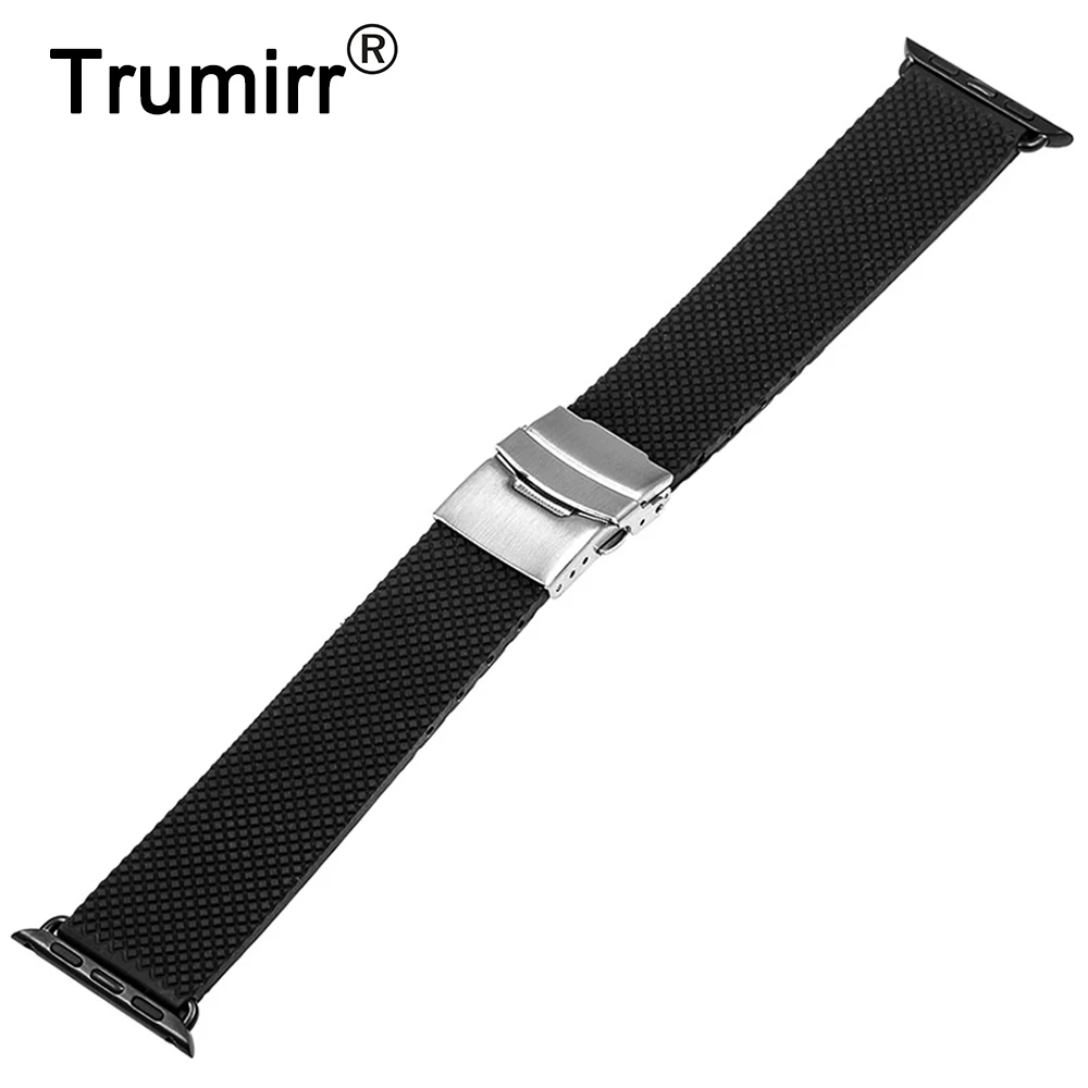 

Silicone Rubber Watchband for iWatch Apple Watch Series 5 4 3 2 1 44mm 40mm 42mm 38mm Stainless Steel Buckle Band Resin Strap
