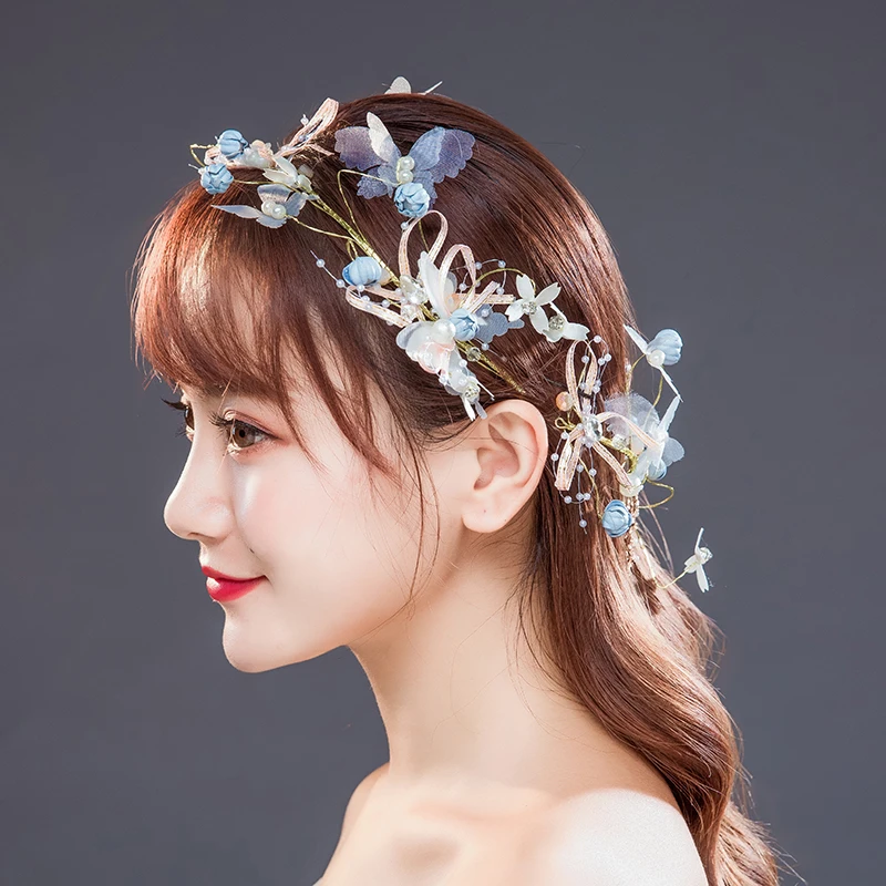4 Pcs Fashion Gold Yarn Headbands Pearl Butterfly Rhinestone Hairbands Earrings Sets Women Jewelry Bridal Wedding Hair Ornaments | Украшения