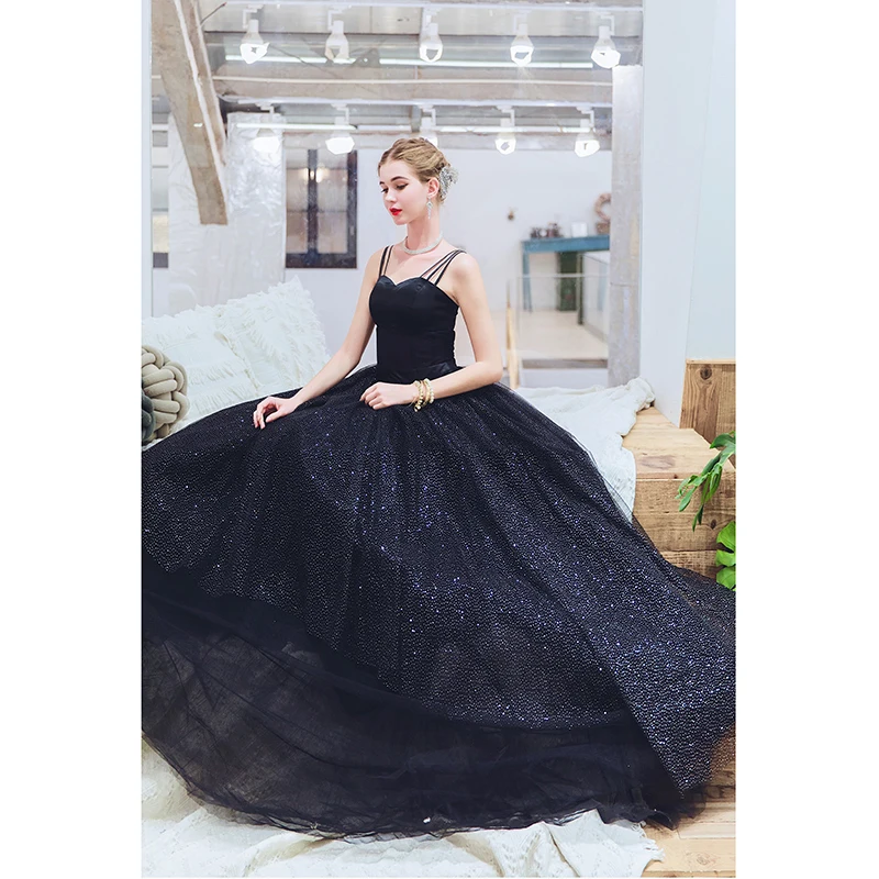 SSYFashion новое черное вечернее платье без рукавов милое ТРАПЕЦИЕВИДНОЕ платье длиной до пола с блестками блестящее платье для торжеств De Noche