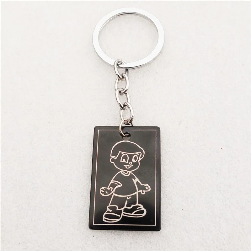 

Square Tag Black Stainless Steel Keyring Men Boy Keychains Fashion Jewelry
