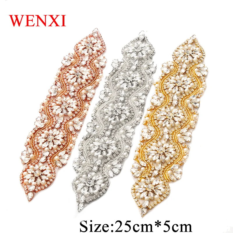 WENXI 1 шт. Ручное шитье бисером Серебряный хрустальный горный хрусталь аппликация