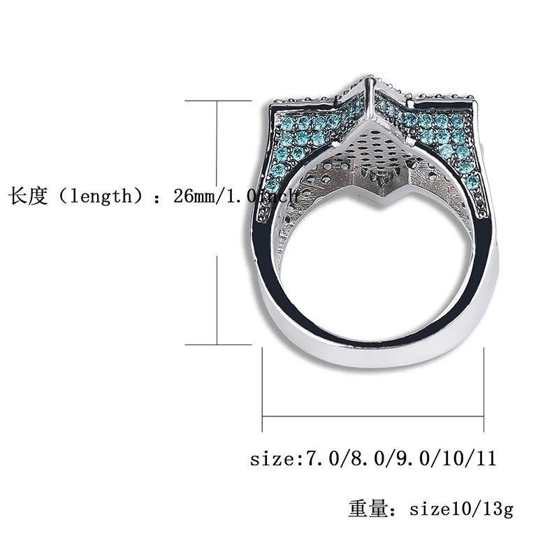 Мятно-зеленый AAA кубический цирконий Bling Ice Out еврейская звезда Давида гексаграмма кольца для мужчин хип хоп раппер ювелирные изделия золото серебро